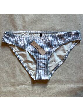 NWT J Crew Women’s Seersucker Bikini Bottom, Blue, Sz S